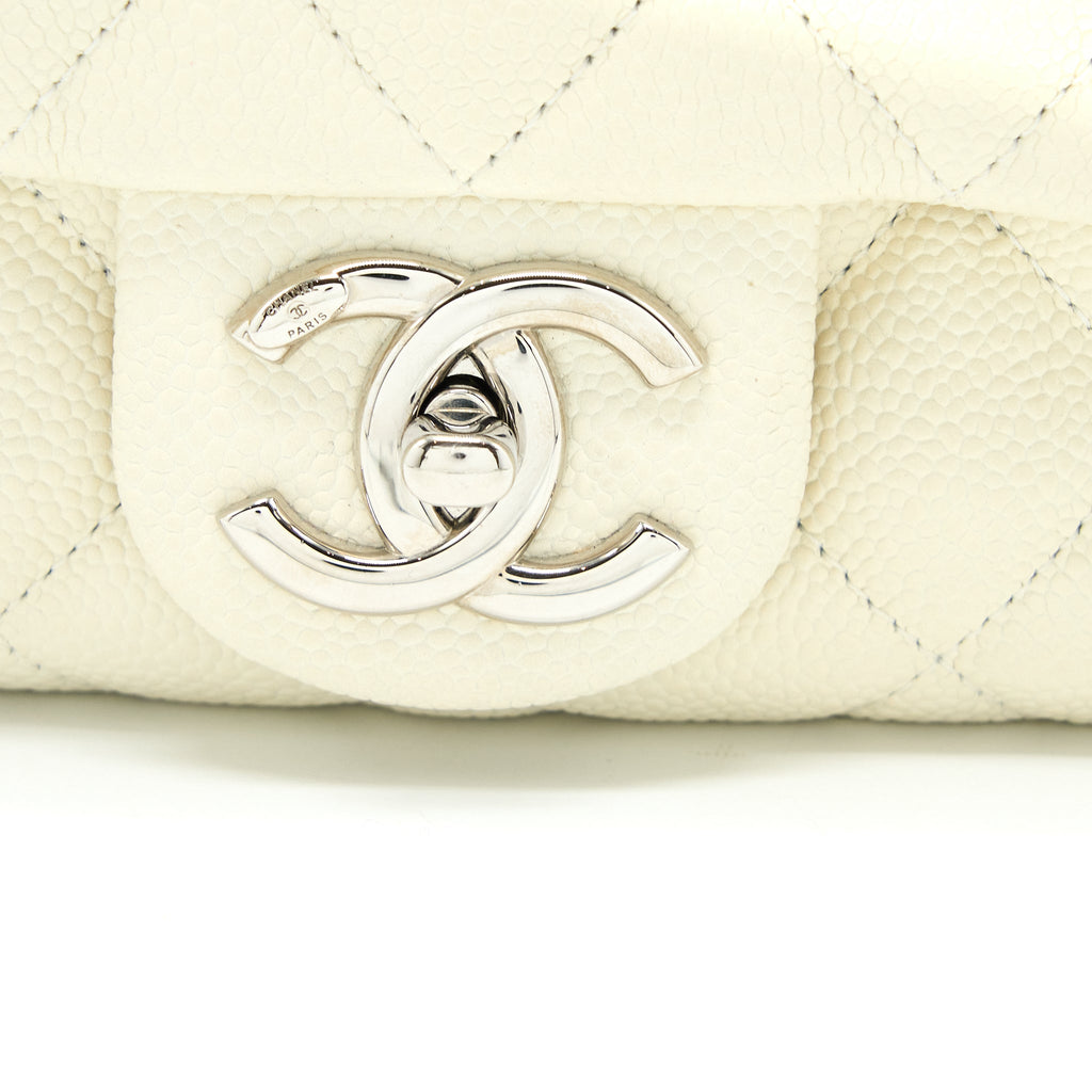 CHANEL QUILTED FLAP BAG CAVIAR WHITE SHW
