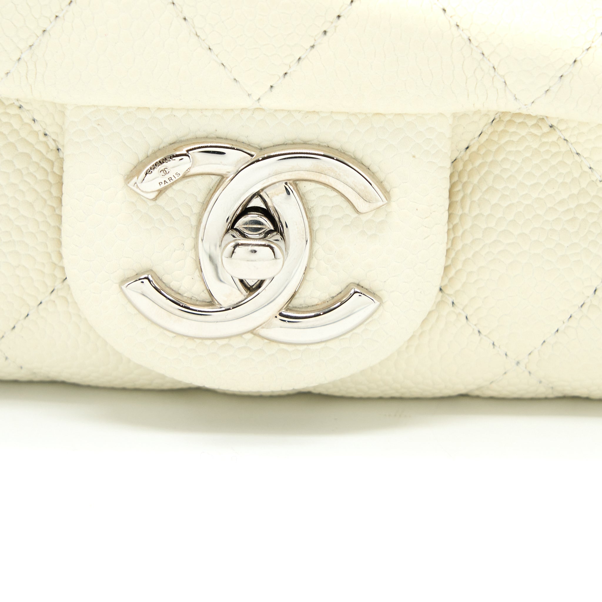 CHANEL QUILTED FLAP BAG CAVIAR WHITE SHW