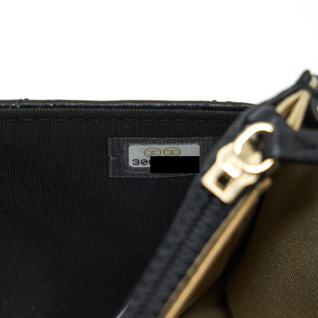 CHANEL PEARL CRUSH WALLET ON CHAIN LAMBSKIN BLACK GHW