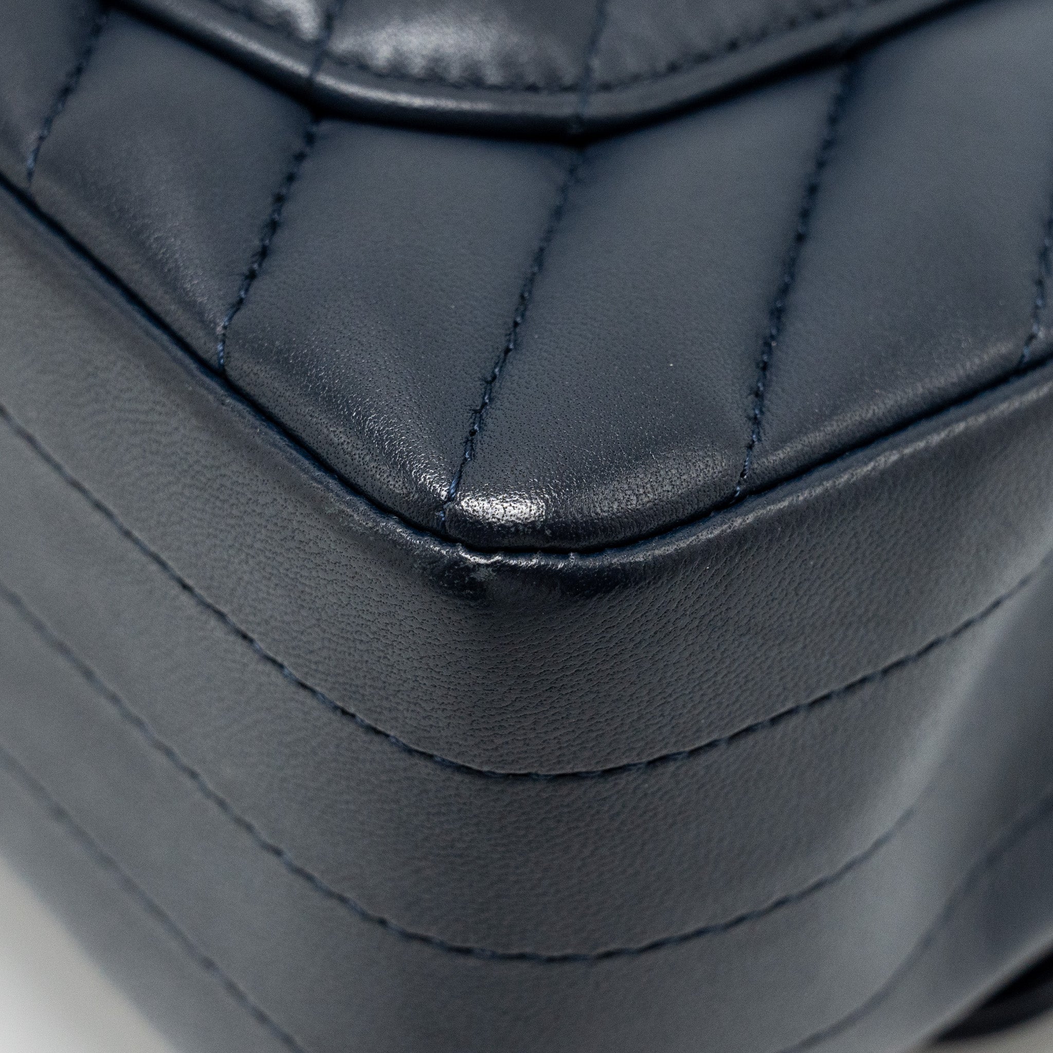 CHANEL MINI RECTANGULAR FLAP BAG CHEVRON LAMBSKIN NAVY LGHW