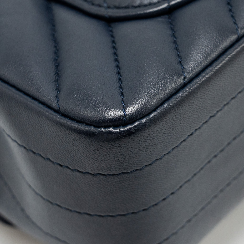 CHANEL MINI RECTANGULAR FLAP BAG CHEVRON LAMBSKIN NAVY LGHW