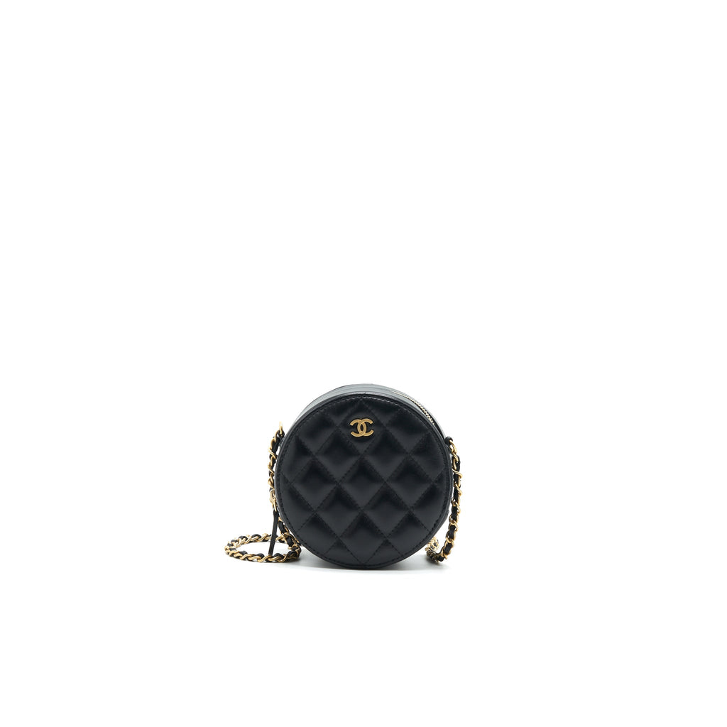 CHANEL ROUND CLUTCH WITH CHAIN BLACK BRUSHED GHW