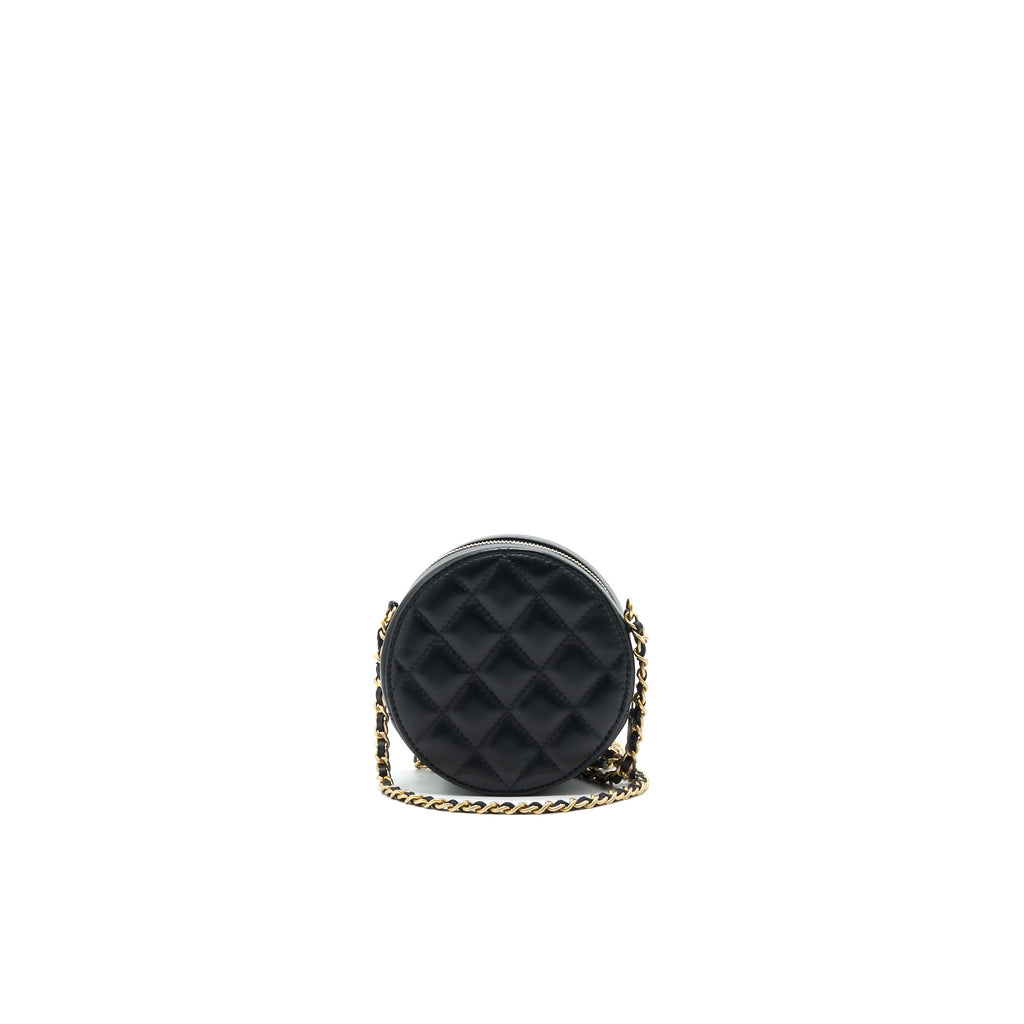 CHANEL ROUND CLUTCH WITH CHAIN BLACK BRUSHED GHW