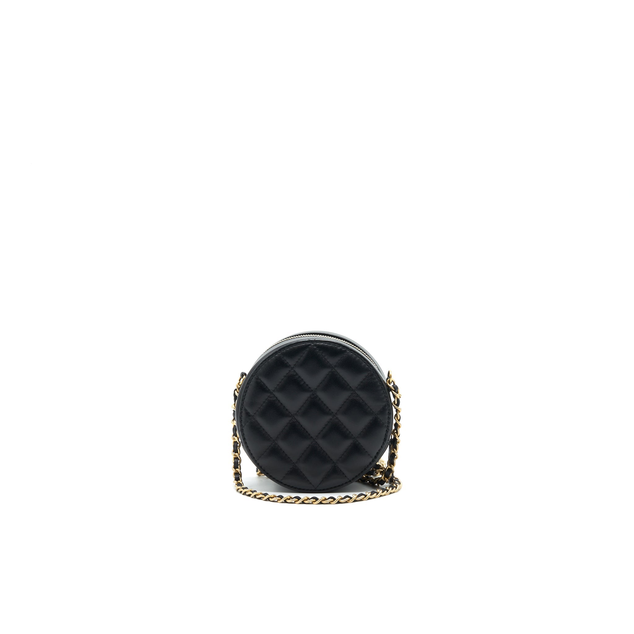 CHANEL ROUND CLUTCH WITH CHAIN BLACK BRUSHED GHW