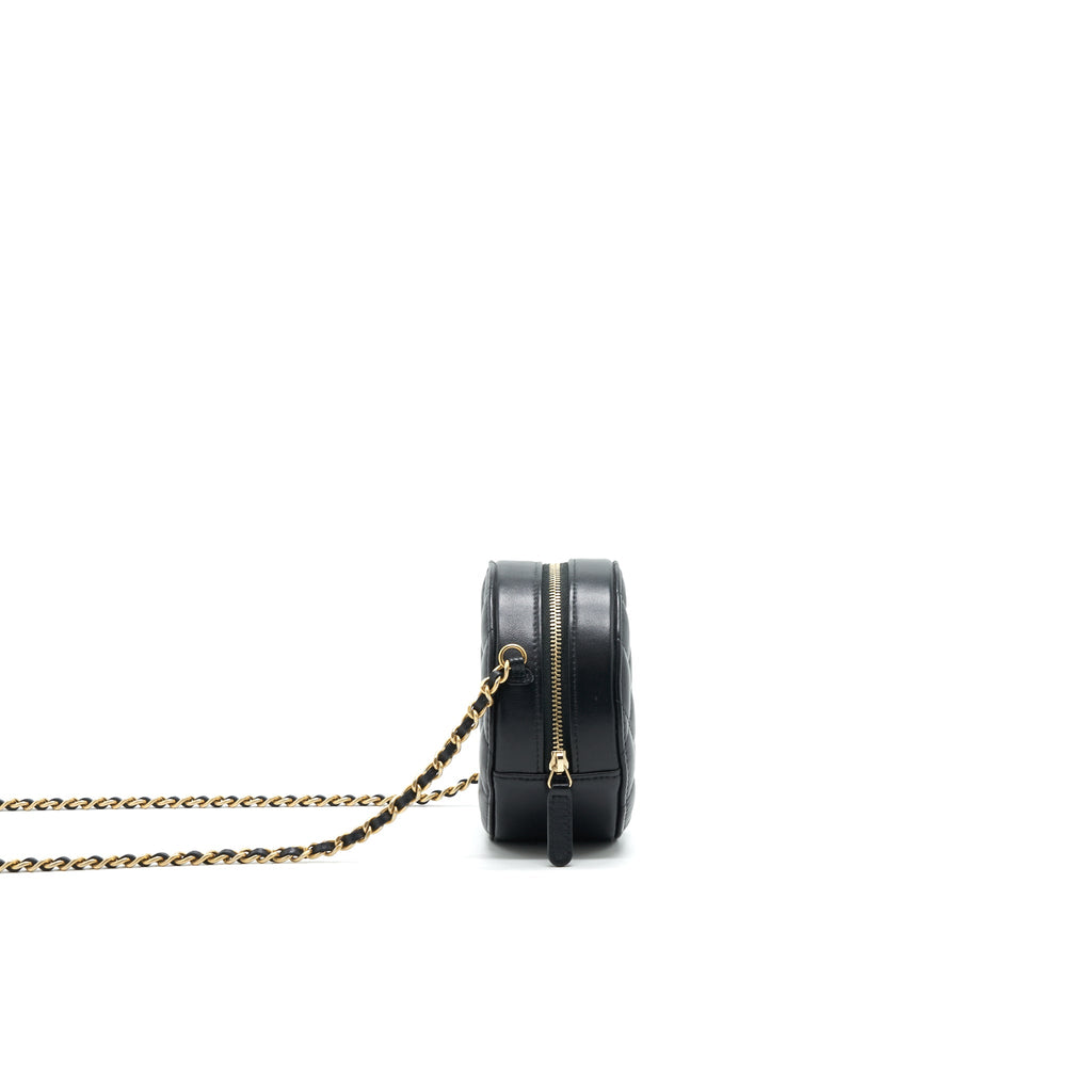 CHANEL ROUND CLUTCH WITH CHAIN BLACK BRUSHED GHW