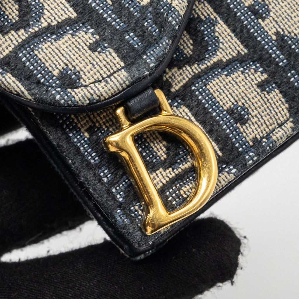 DIOR SADDLE FLAP CARD HOLDER OBLIQUE CANVAS BLUE GHW