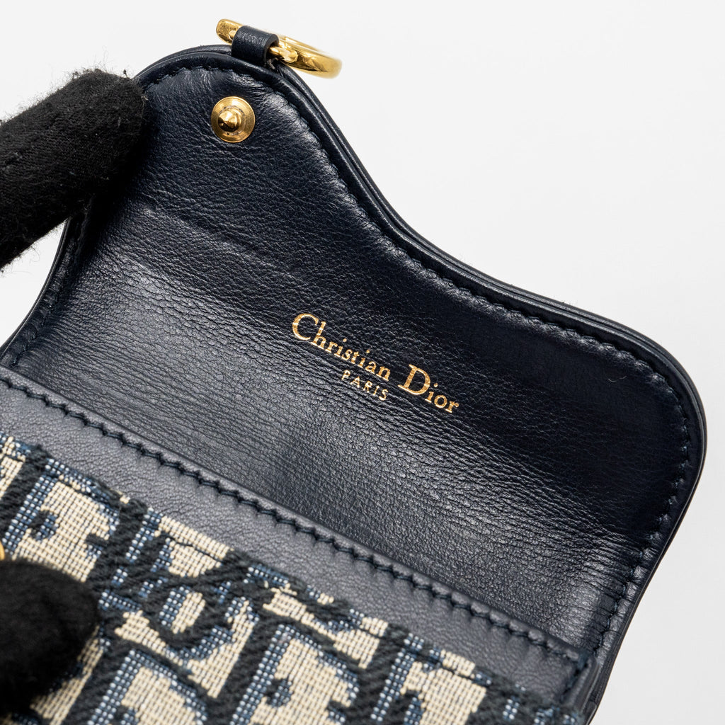 DIOR SADDLE FLAP CARD HOLDER OBLIQUE CANVAS BLUE GHW
