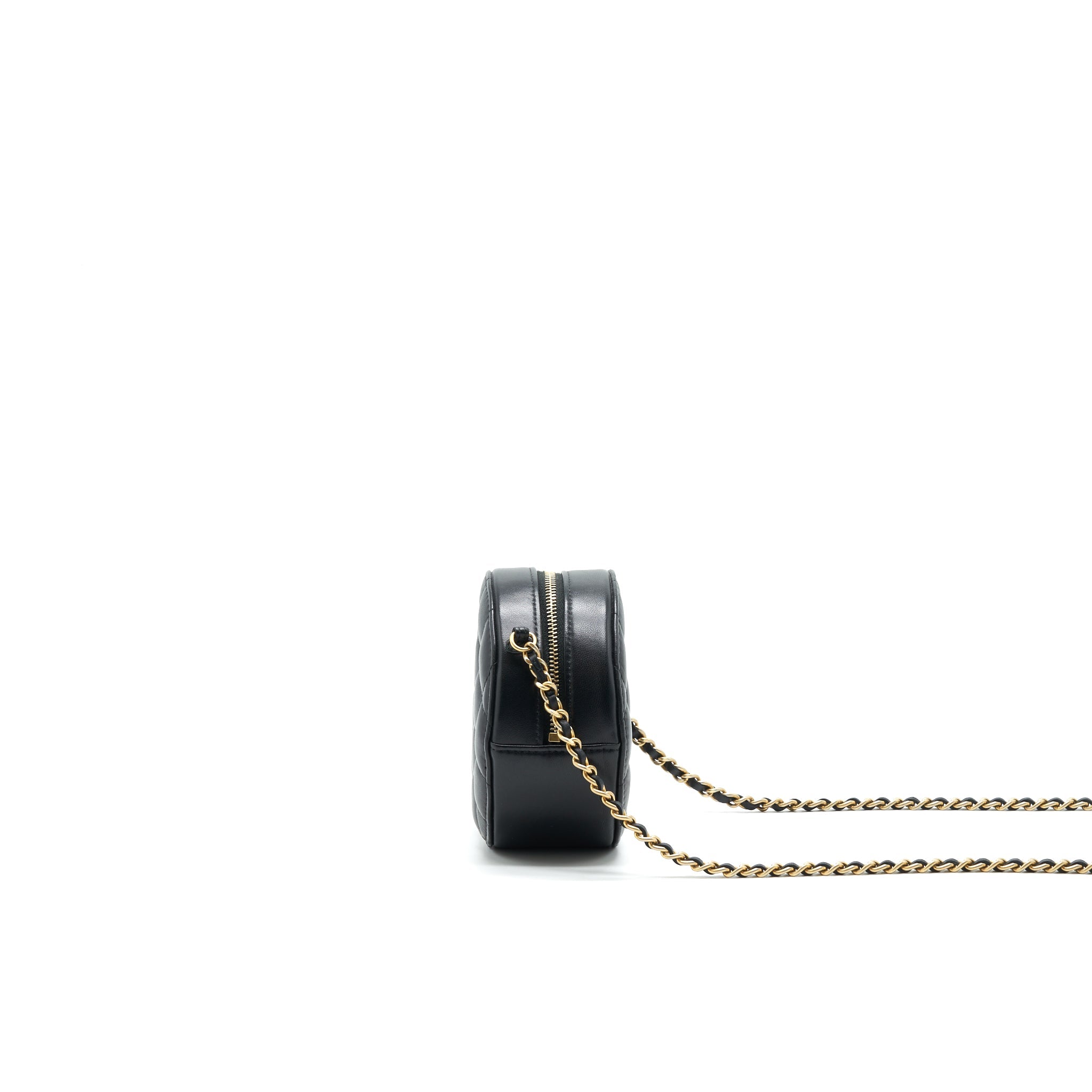 CHANEL ROUND CLUTCH WITH CHAIN BLACK BRUSHED GHW