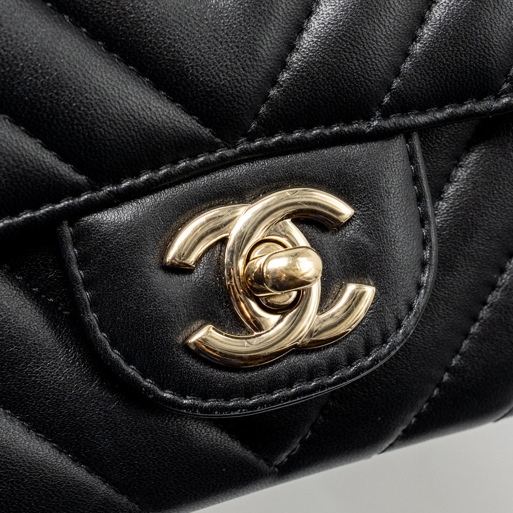 CHANEL MINI RECTANGULAR FLAP BAG CHEVRON LAMBSKIN BLACK LGHW