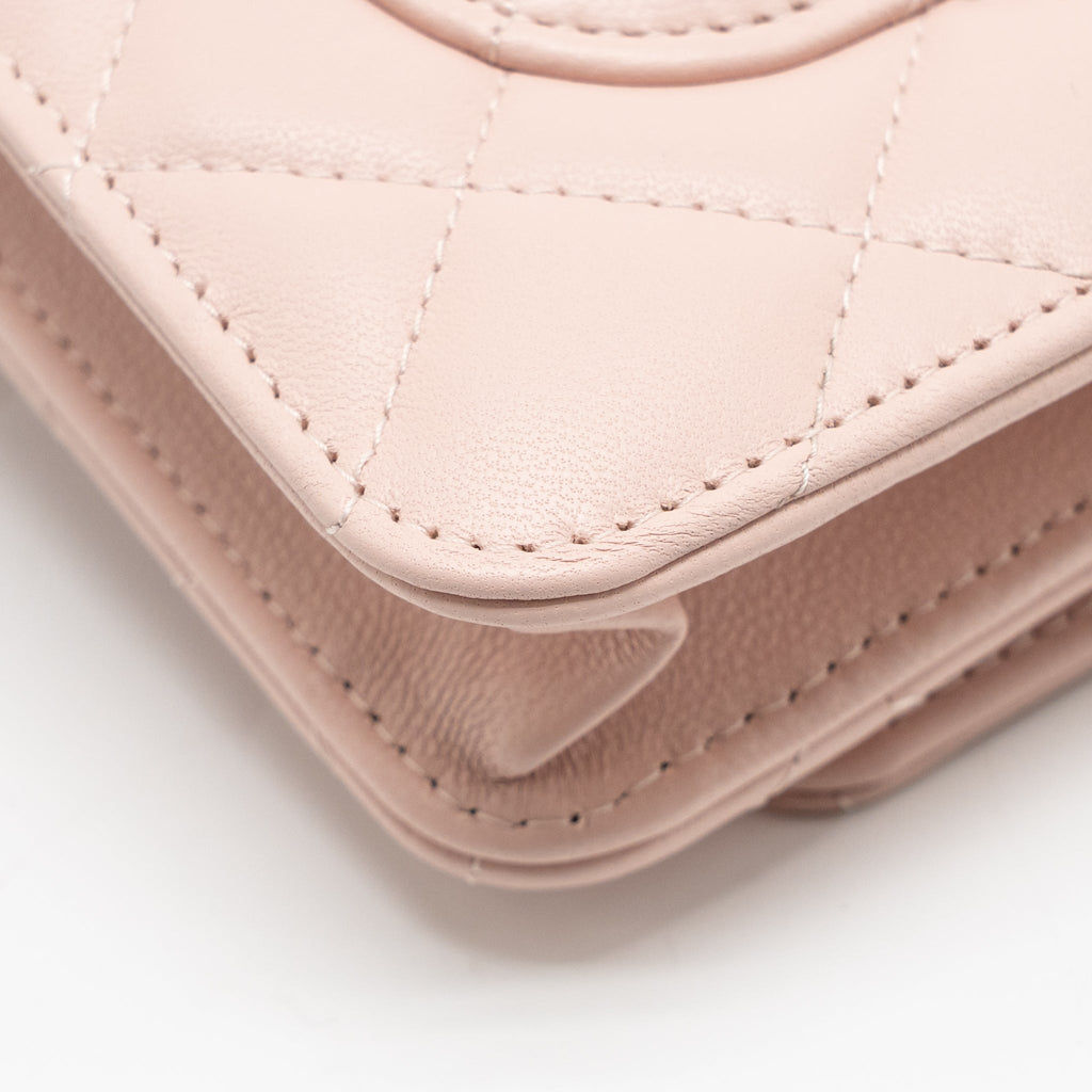CHANEL PEARL CRUSH WALLET ON CHAIN LAMBSKIN LIGHT PINK GHW (MICROCHIP)