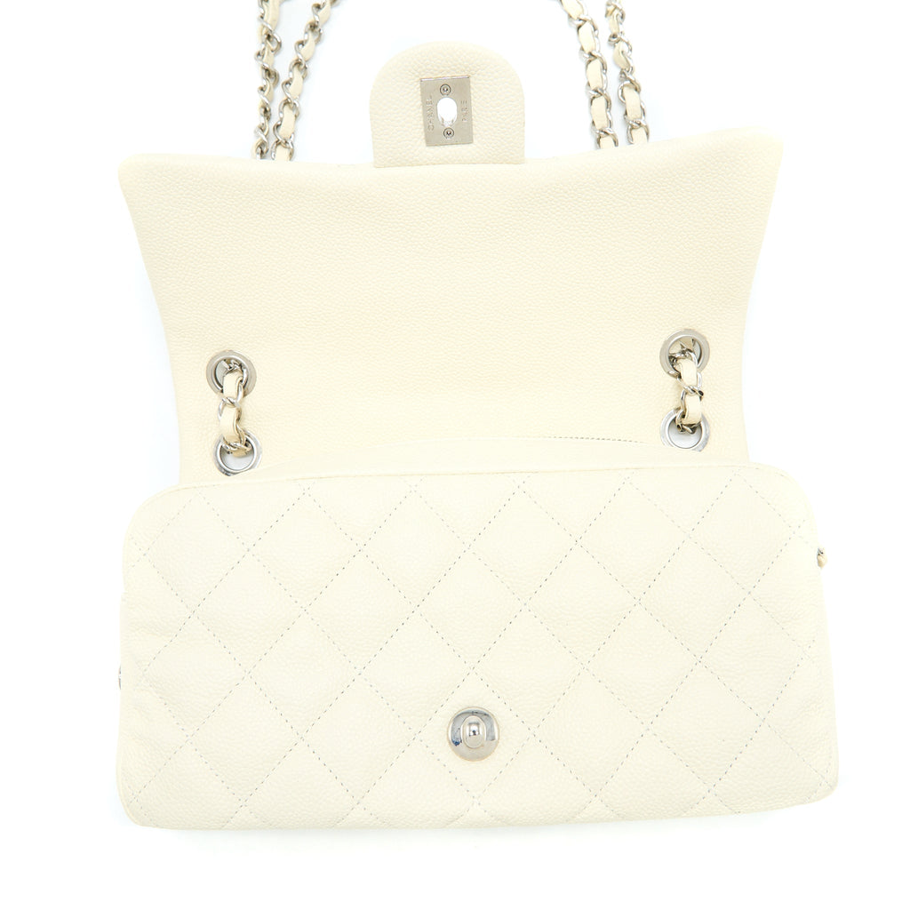 CHANEL QUILTED FLAP BAG CAVIAR WHITE SHW
