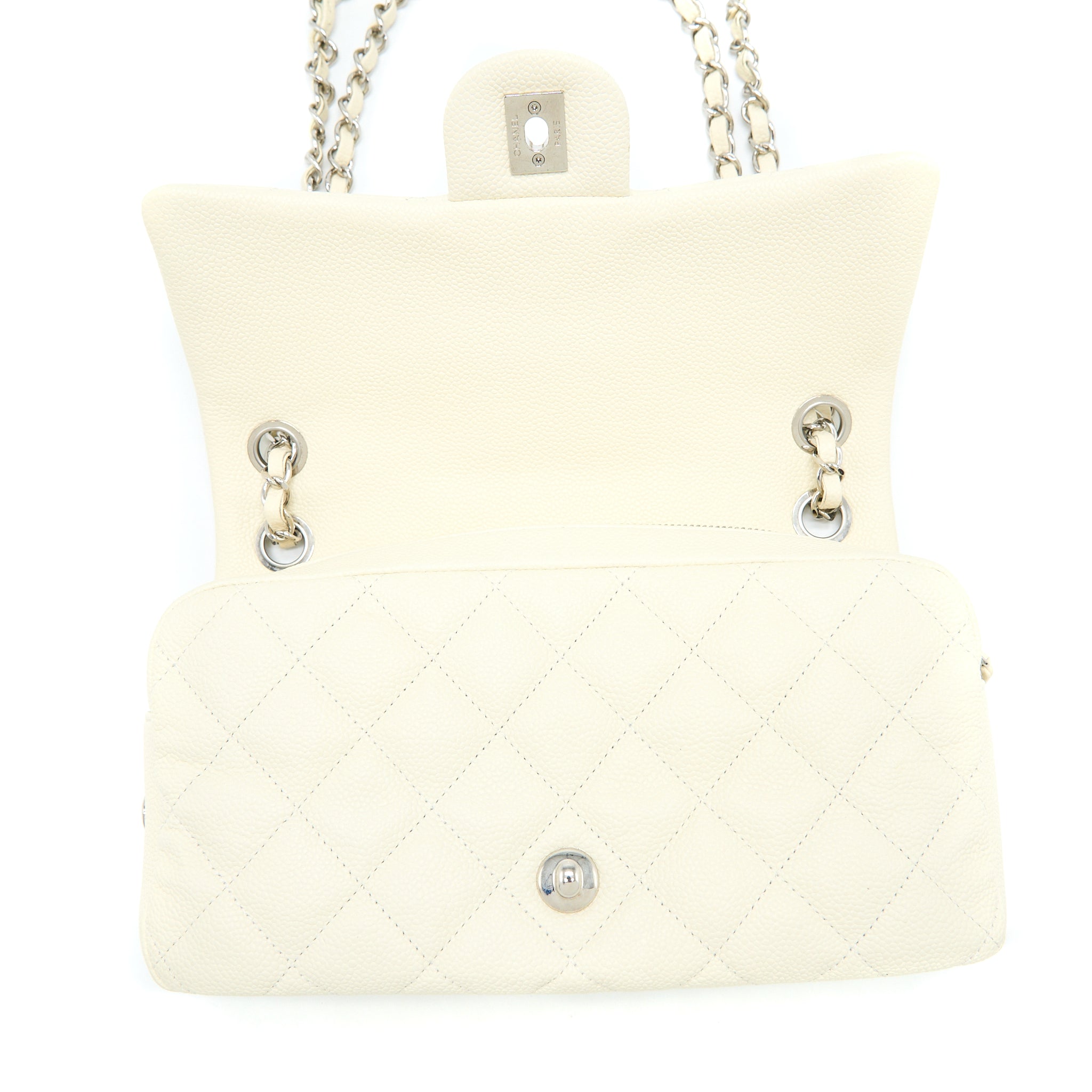 CHANEL QUILTED FLAP BAG CAVIAR WHITE SHW