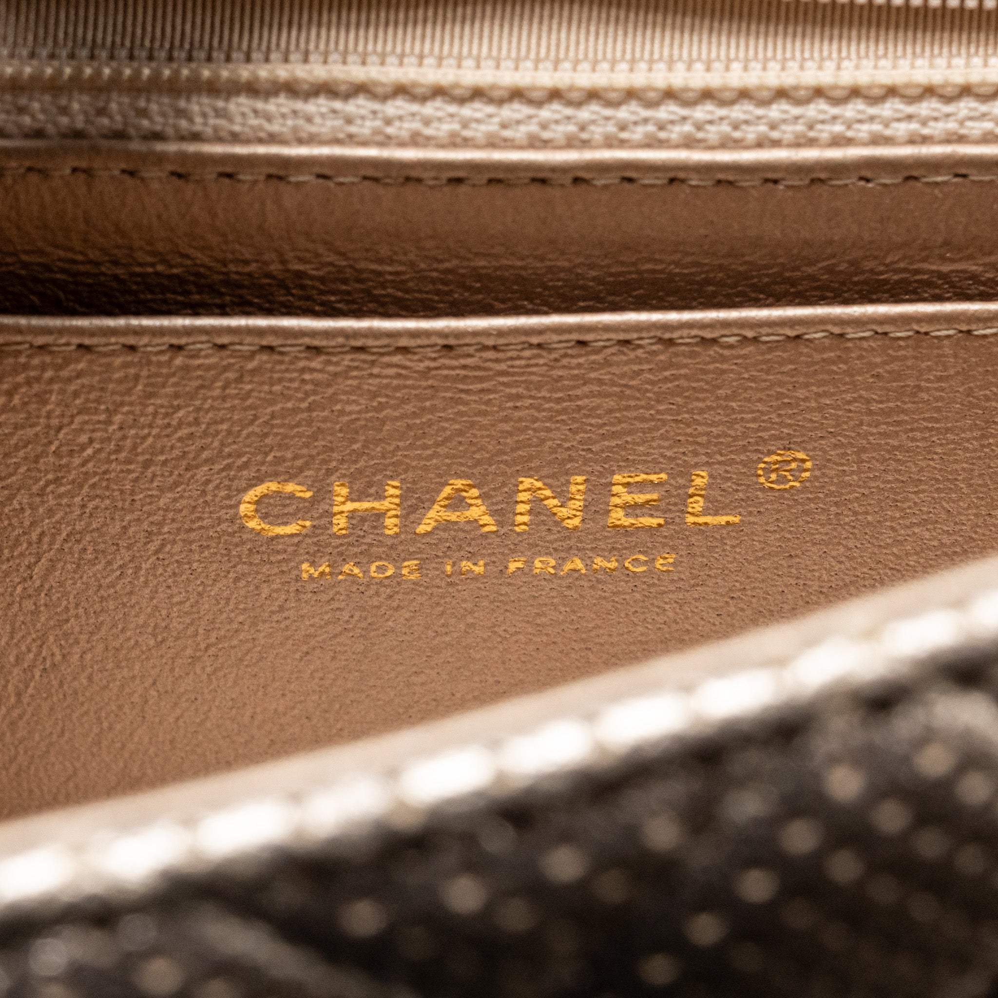 CHANEL MINI RECTANGULAR FLAP BAG PERFORATED METALLIC LAMBSKIN LIGHT GOLD LGHW