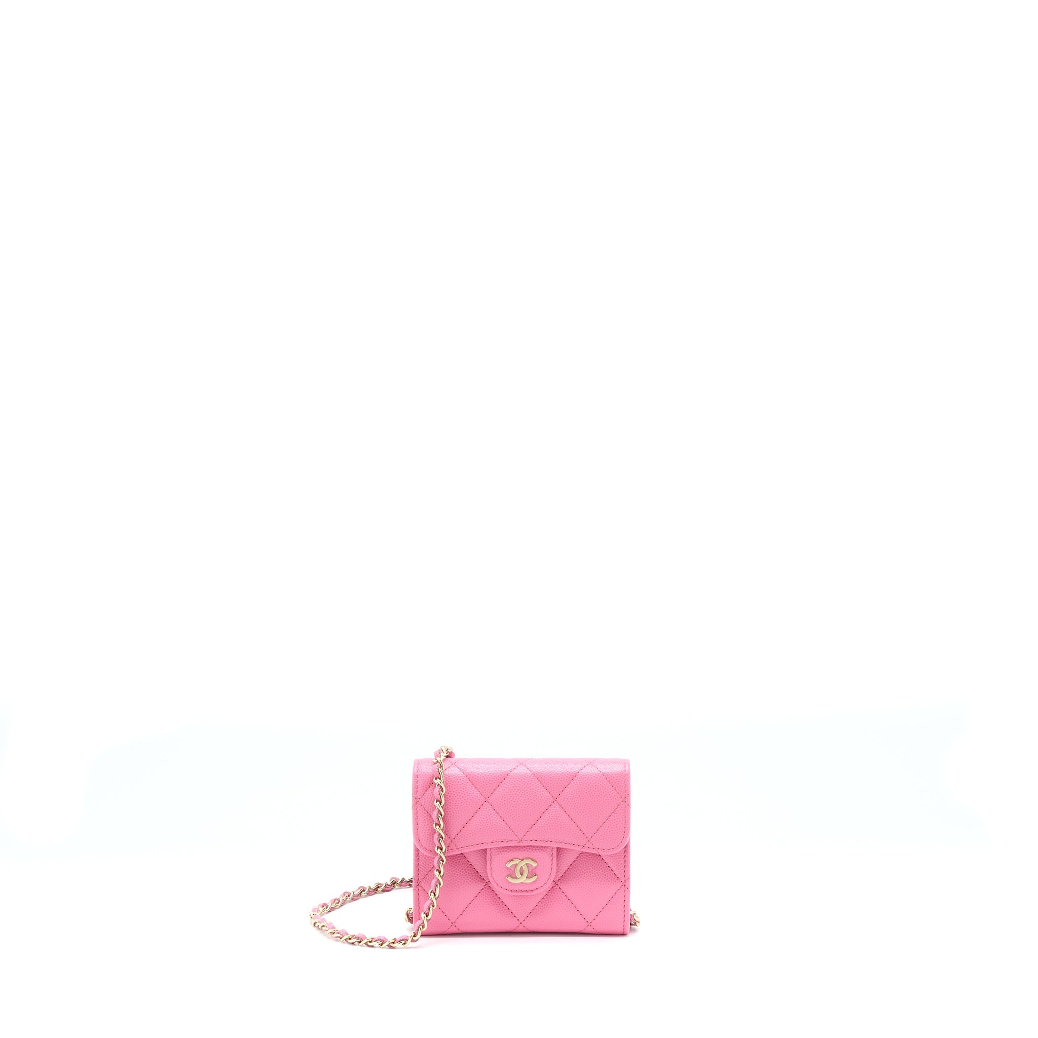 CHANEL MINI FLAP CARD HOLDER CAVIAR PINK LGHW