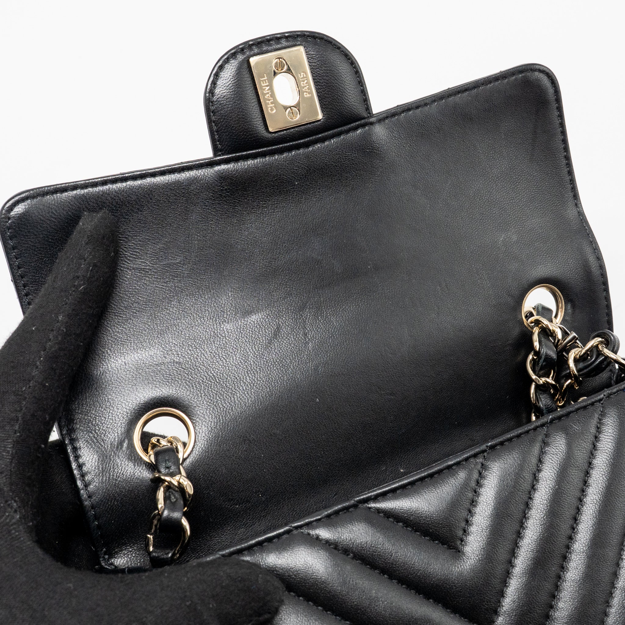 CHANEL MINI RECTANGULAR FLAP BAG CHEVRON LAMBSKIN BLACK LGHW
