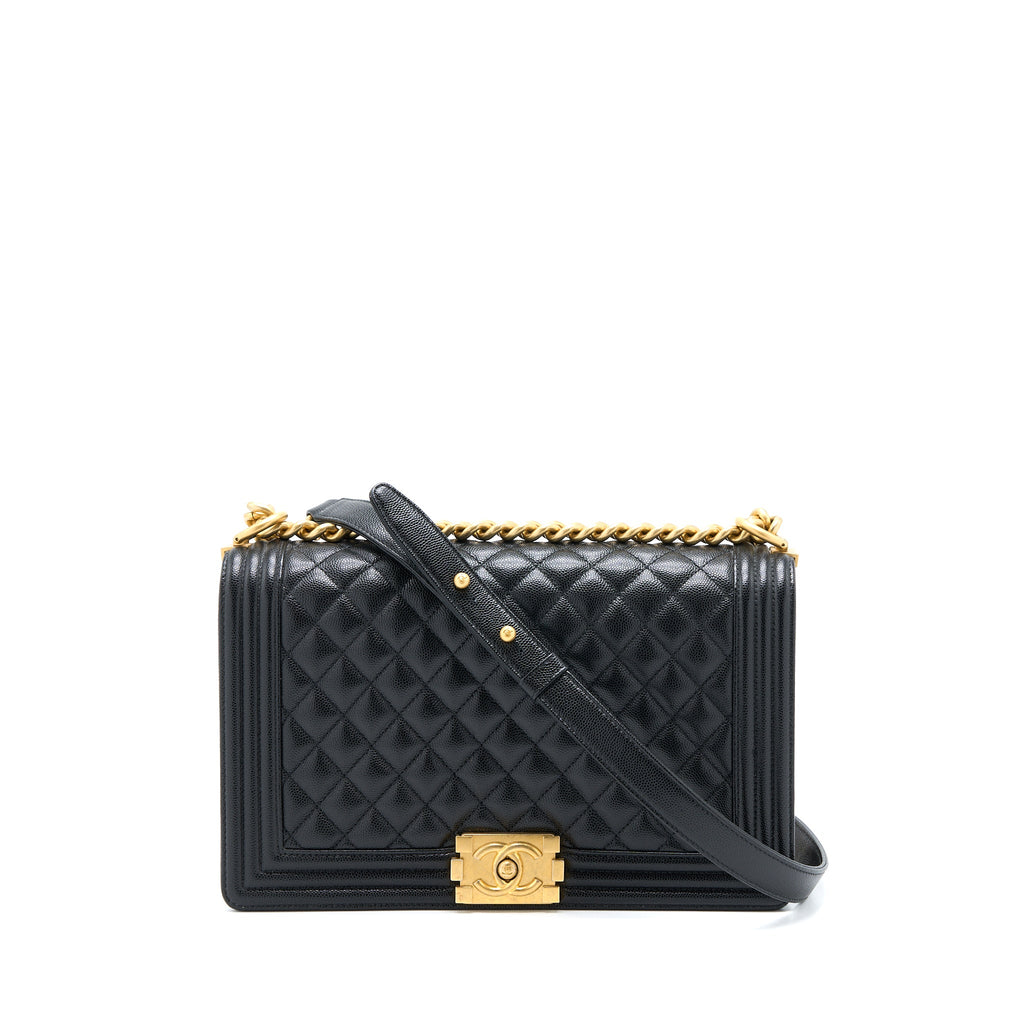 CHANEL BOY BAG 28CM CAVIAR BLACK BRUSHED GHW