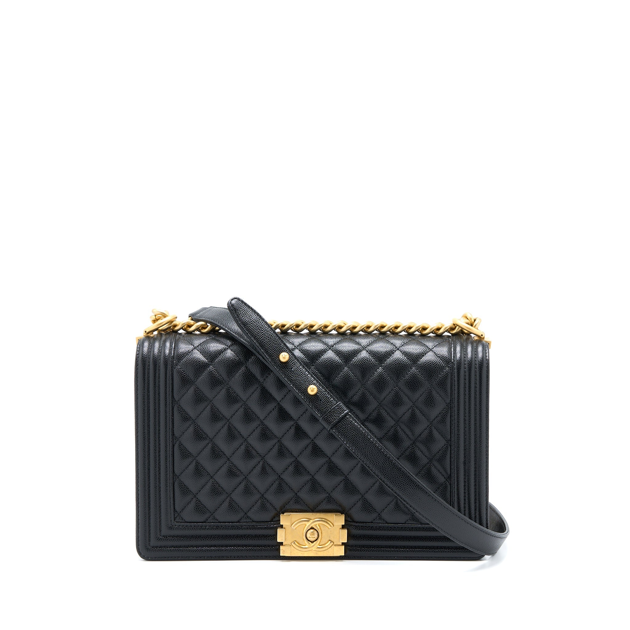 CHANEL BOY BAG 28CM CAVIAR BLACK BRUSHED GHW
