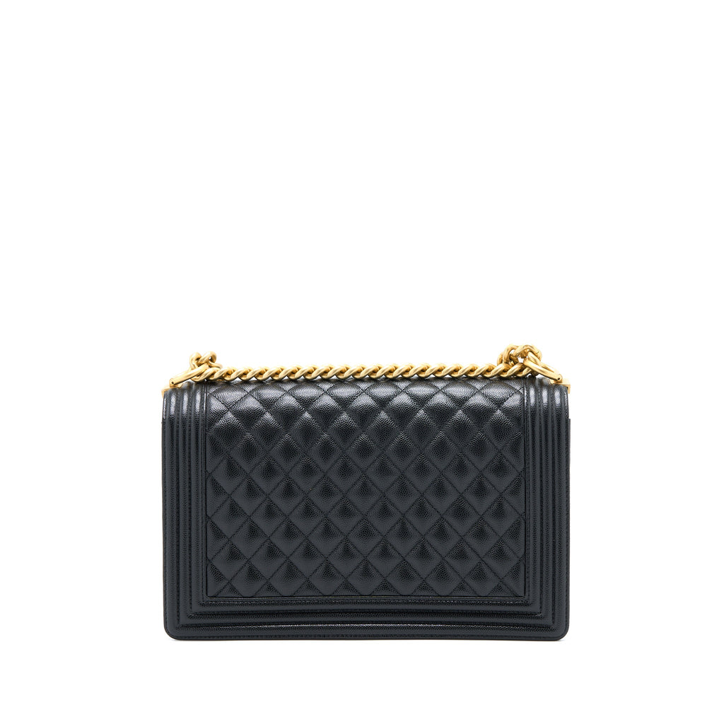 CHANEL BOY BAG 28CM CAVIAR BLACK BRUSHED GHW