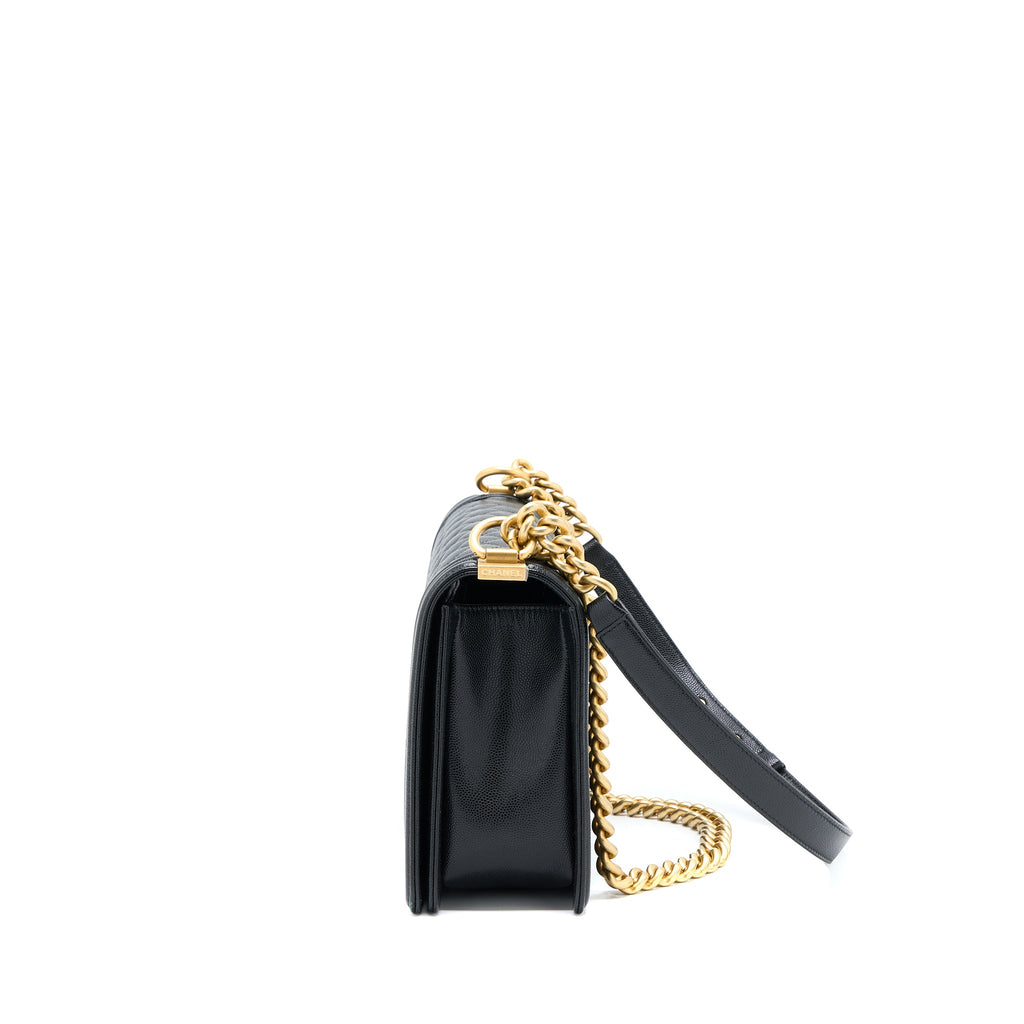 CHANEL BOY BAG 28CM CAVIAR BLACK BRUSHED GHW