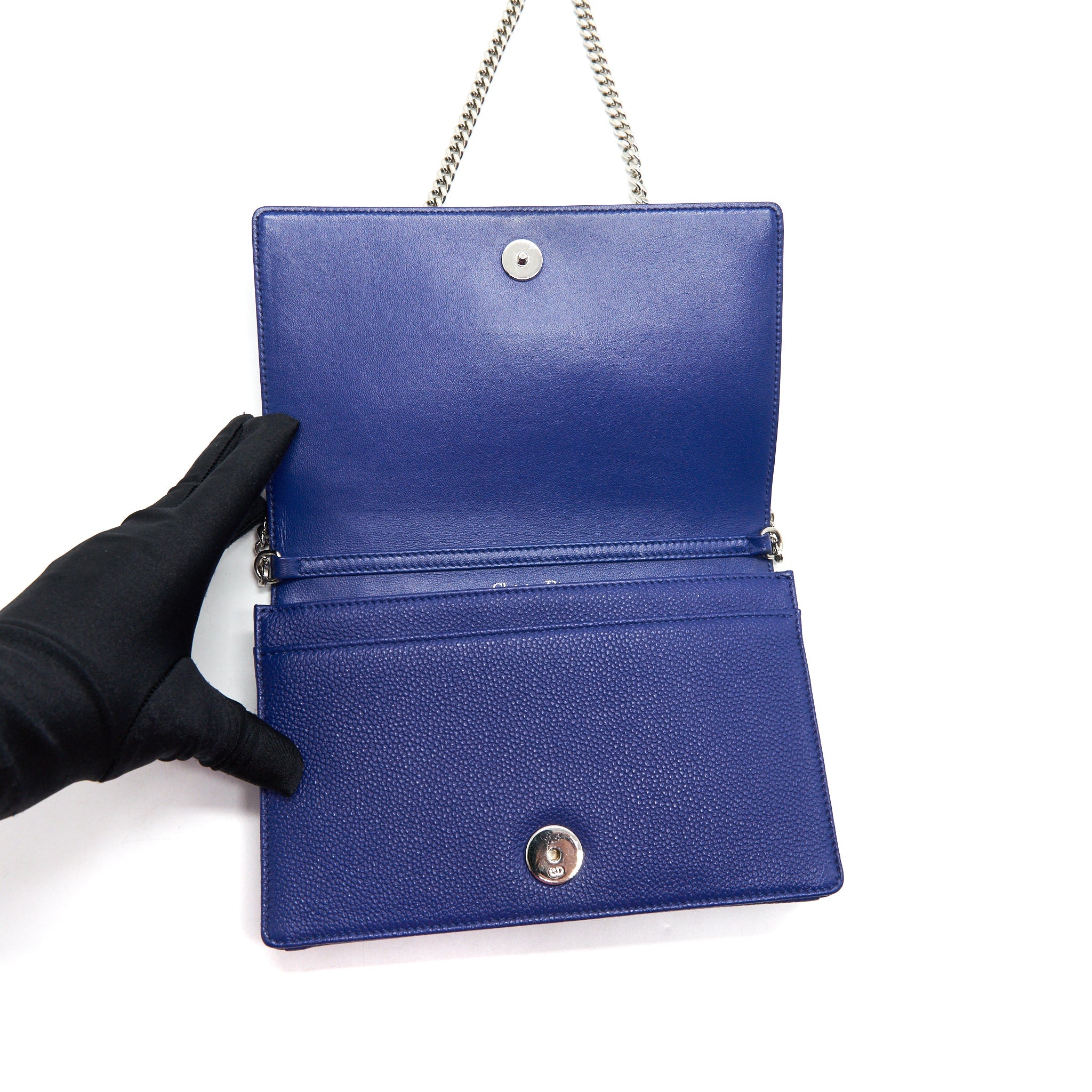 DIOR DIORAMA WALLET ON CHAIN BLUE WITH SHW