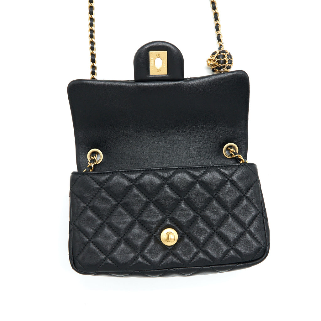 CHANEL 22S PEARL CRUSH MINI RECTANGULAR FLAP BAG LAMBSKIN BLACK GHW (MICROCHIP)