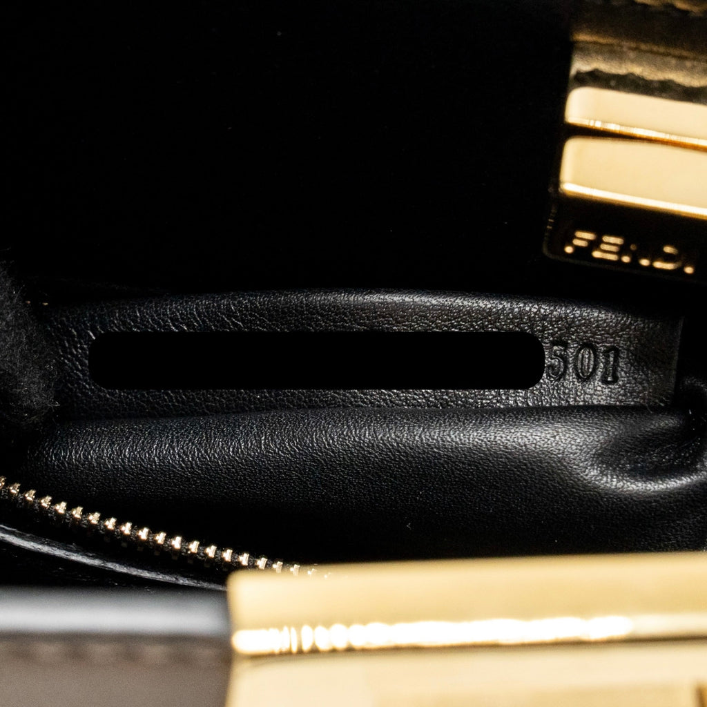 FENDI PEEKABOO ICONIC ESSENTIAL HANDLE BAG CALFSKIN LIGHT GREY GHW