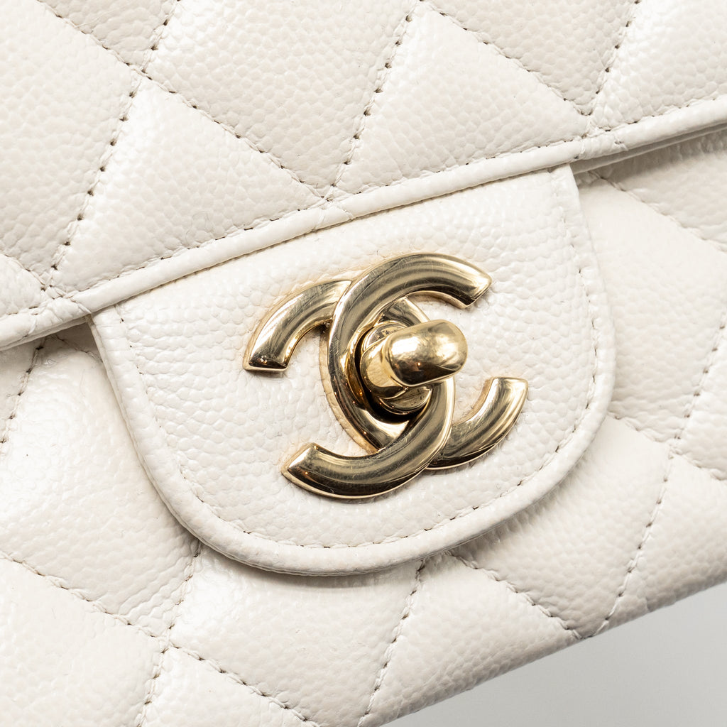 CHANEL MINI RECTANGULAR FLAP BAG CAVIAR WHITE LGHW