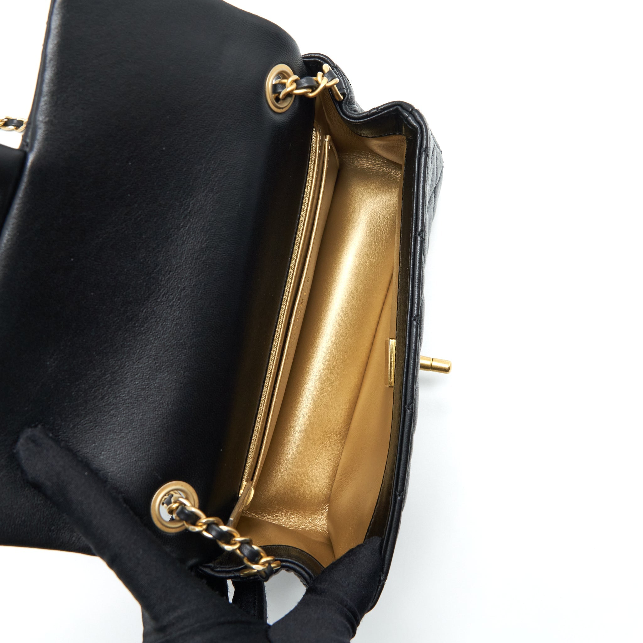 CHANEL 22S PEARL CRUSH MINI RECTANGULAR FLAP BAG LAMBSKIN BLACK GHW (MICROCHIP)