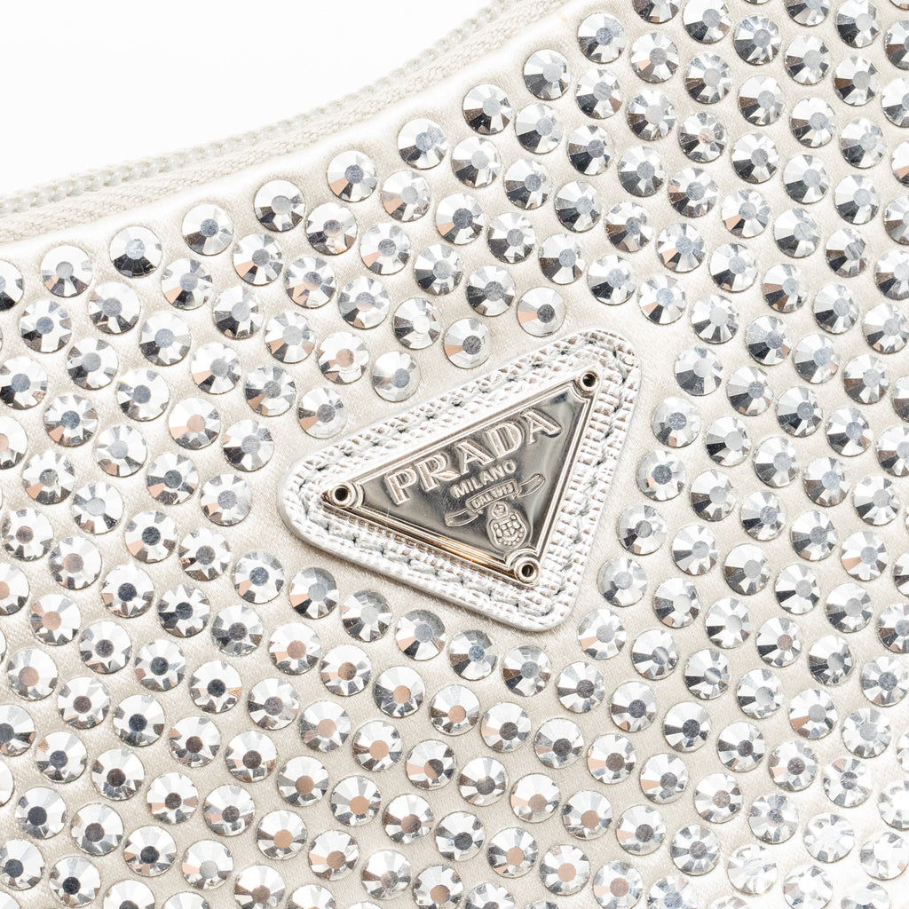 PRADA RE-EDITION SATIN CRYSTAL MINI BAG SILVER SHW