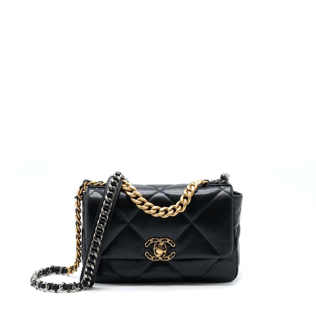CHANEL SMALL 19 BAG LAMBSKIN BLACK MULTICOLOUR HARDWARE (MICROCHIP)