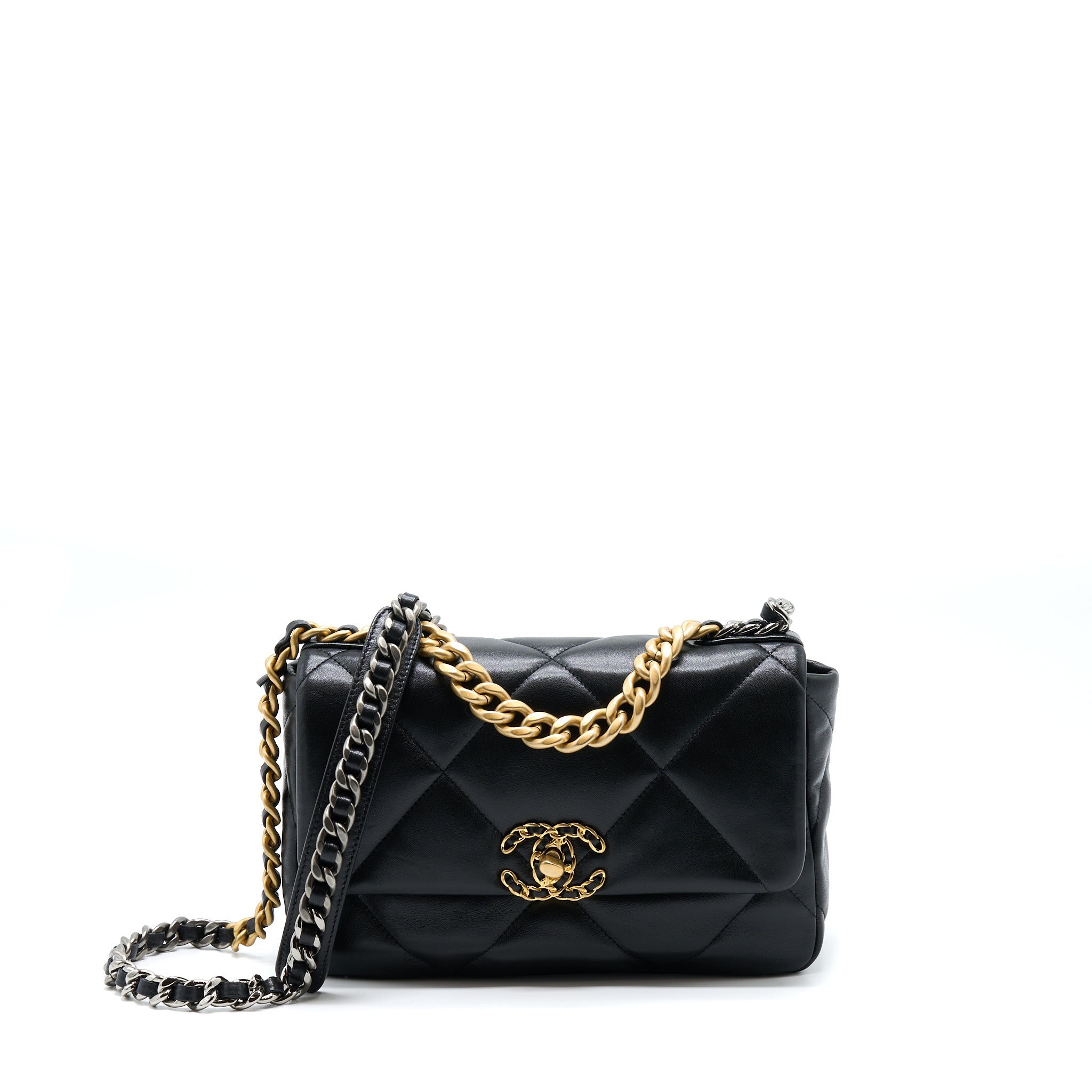 CHANEL SMALL 19 BAG LAMBSKIN BLACK MULTICOLOUR HARDWARE (MICROCHIP)