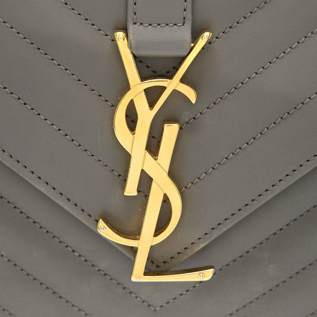 SAINT LAURENT ENVELOPE LARGE BAG CALFSKIN GREY GHW