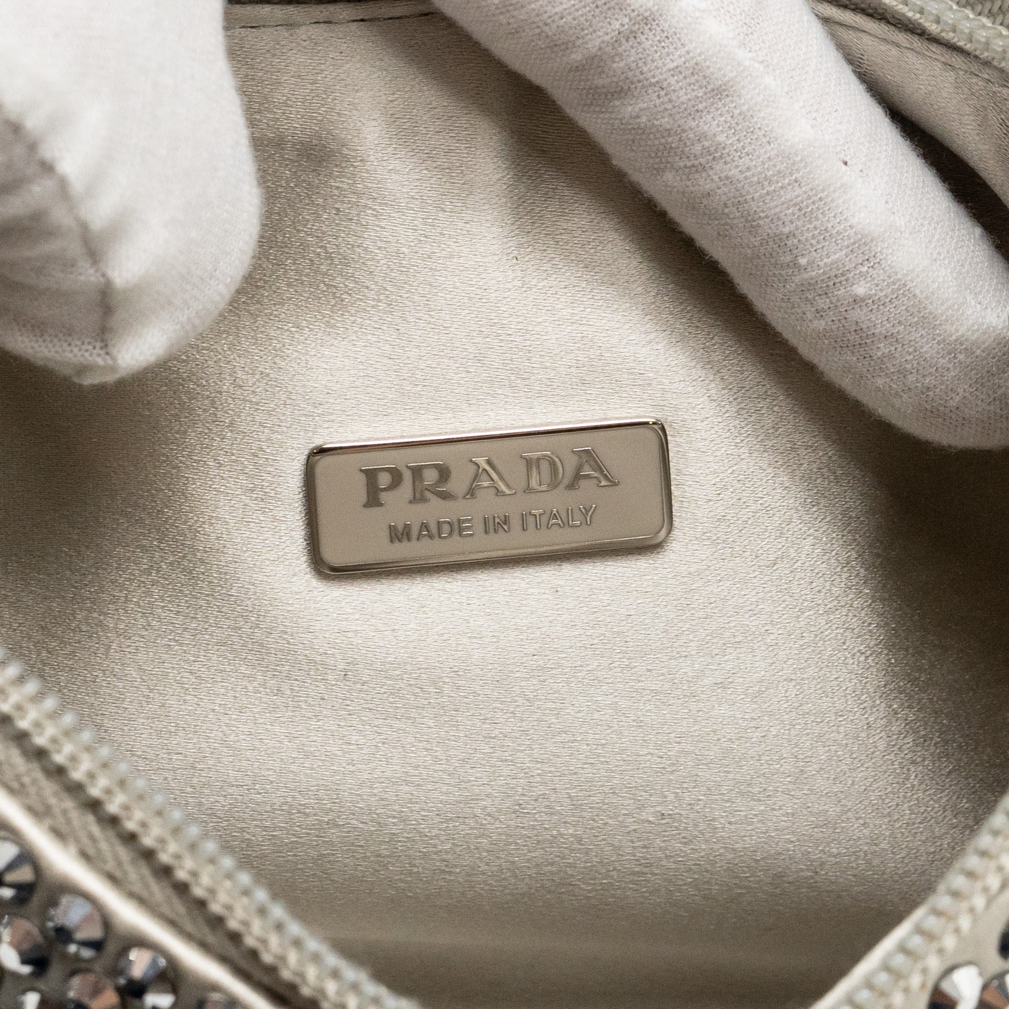 PRADA RE-EDITION SATIN CRYSTAL MINI BAG SILVER SHW
