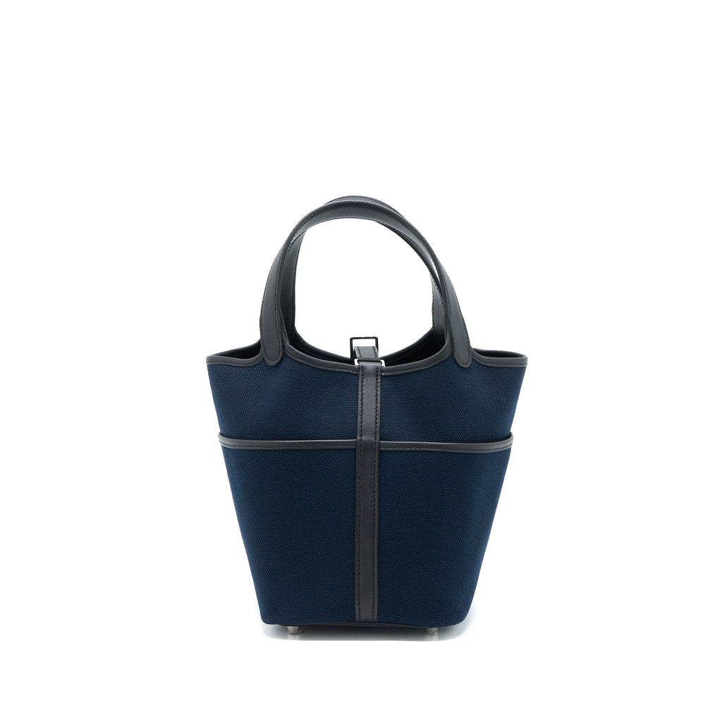 HERMES PICOTIN CARGO 18 LOCK BAG SWIFT/TOILE BLUE MARINE/NOIR SHW