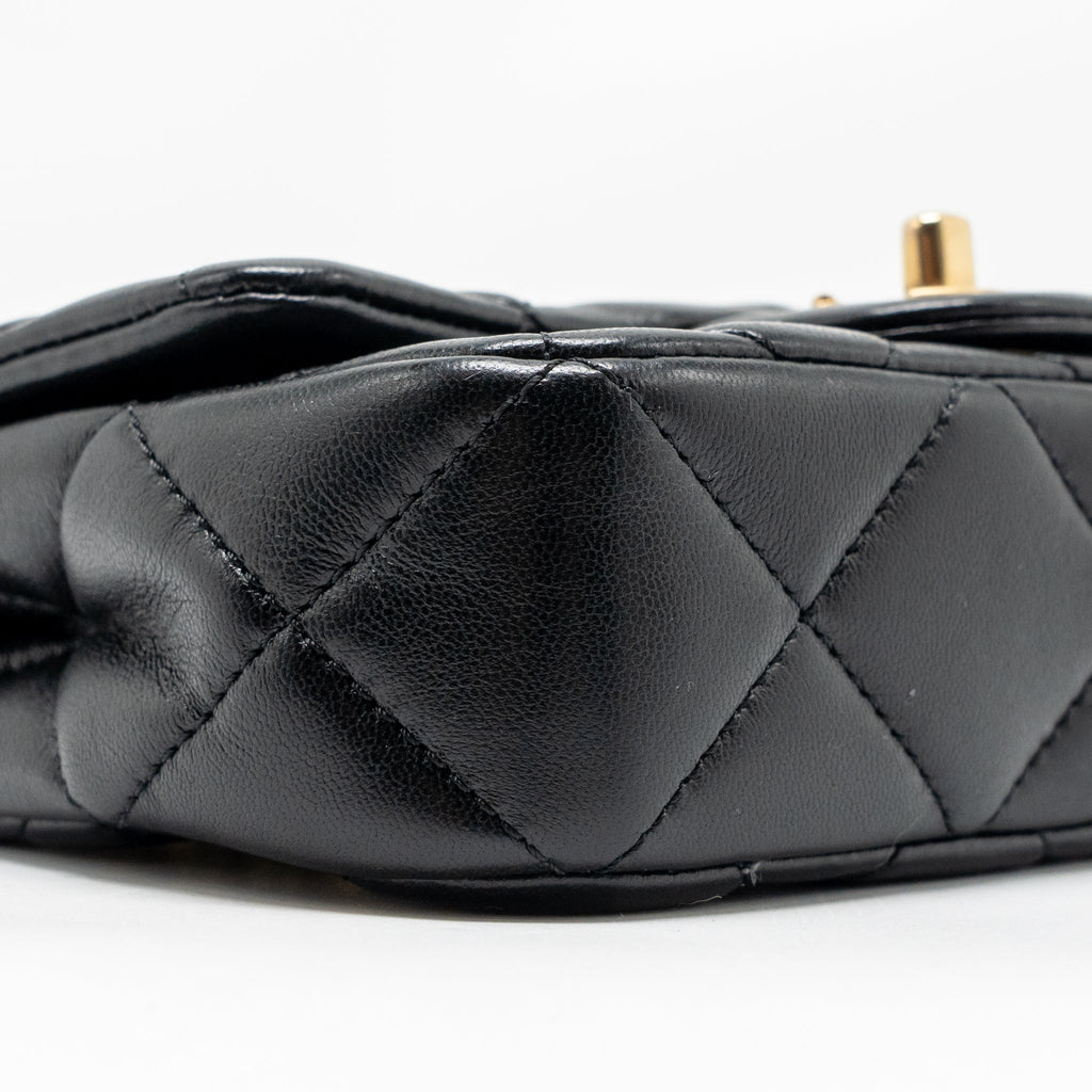 CHANEL 24S PEARL ADJUSTABLE CHAIN MINI FLAP BAG LAMBSKIN BLACK GHW (MICROCHIP)