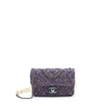 CHANEL SEASONAL MINI RECTANGULAR FLAP BAG TWEED BLUE/ RED/ WHITE RUTHENIUM HARDWARE