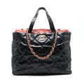 CHANEL CALFSKIN TOTE BAG WITH CHAIN BLACK AND RED GHW