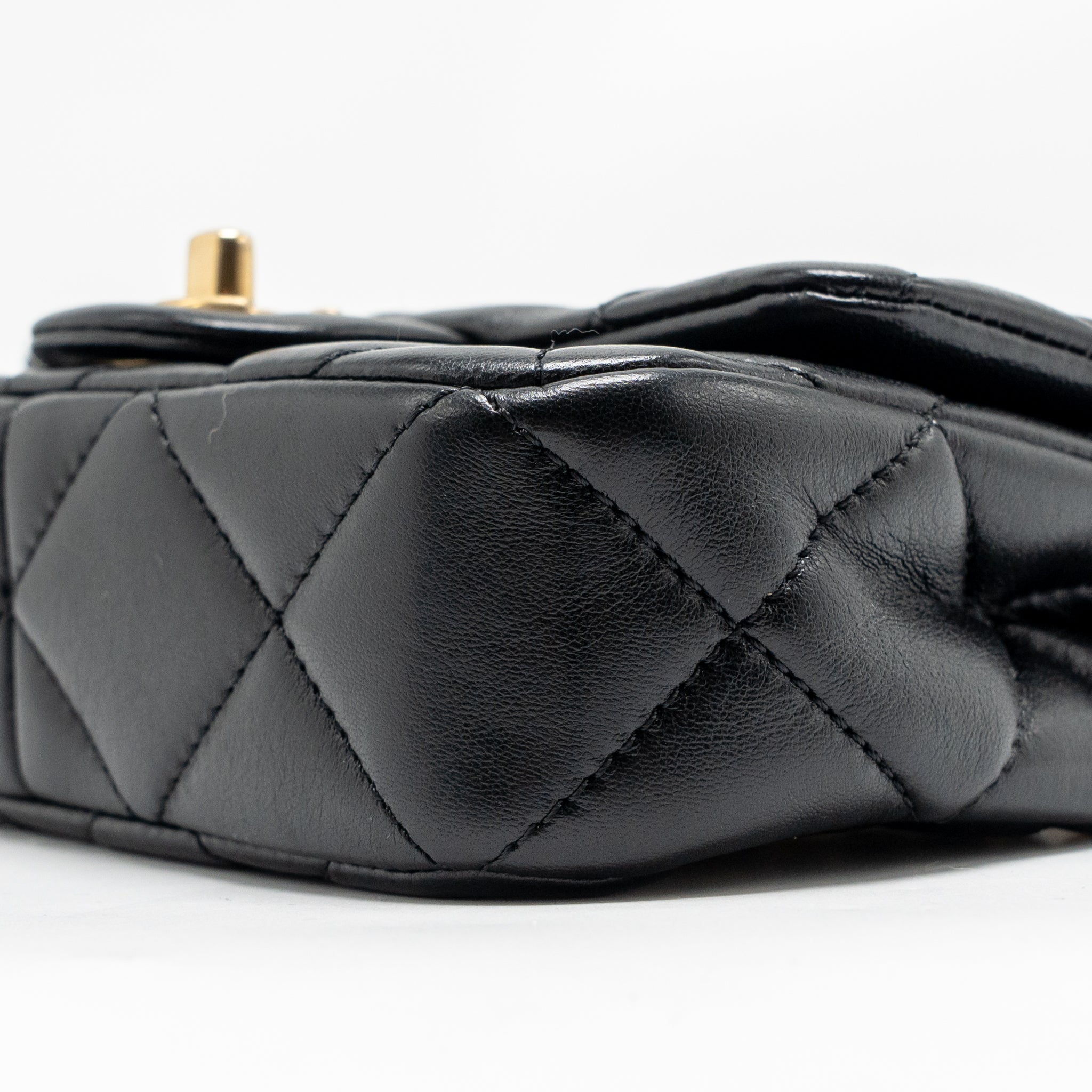 CHANEL 24S PEARL ADJUSTABLE CHAIN MINI FLAP BAG LAMBSKIN BLACK GHW (MICROCHIP)