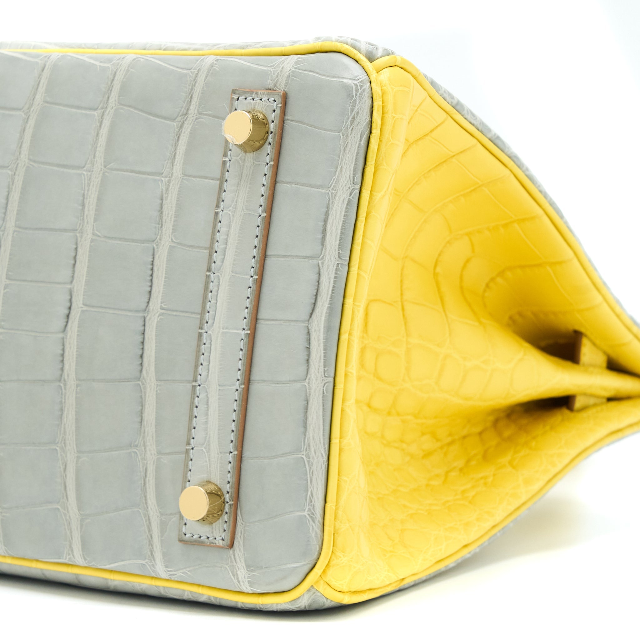 HERMES BIRKIN 30 SPECIAL ORDER ALLIGATOR MISSISSIPPIENSIS MAT GRIS PERLE/MIMOSA LGHW