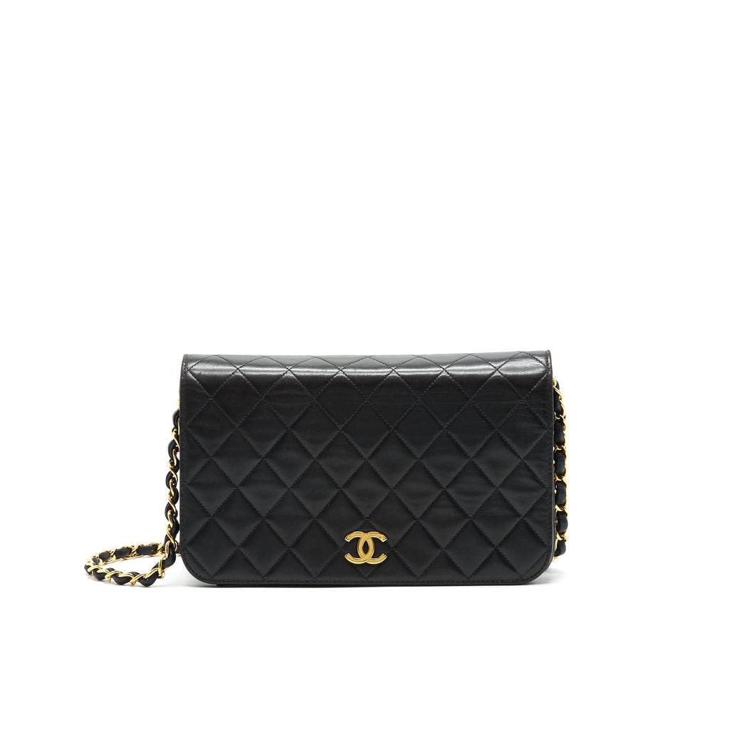 CHANEL VINTAGE LAMBSKIN FLAP BAG WITH CHAIN BLACK 24K GHW