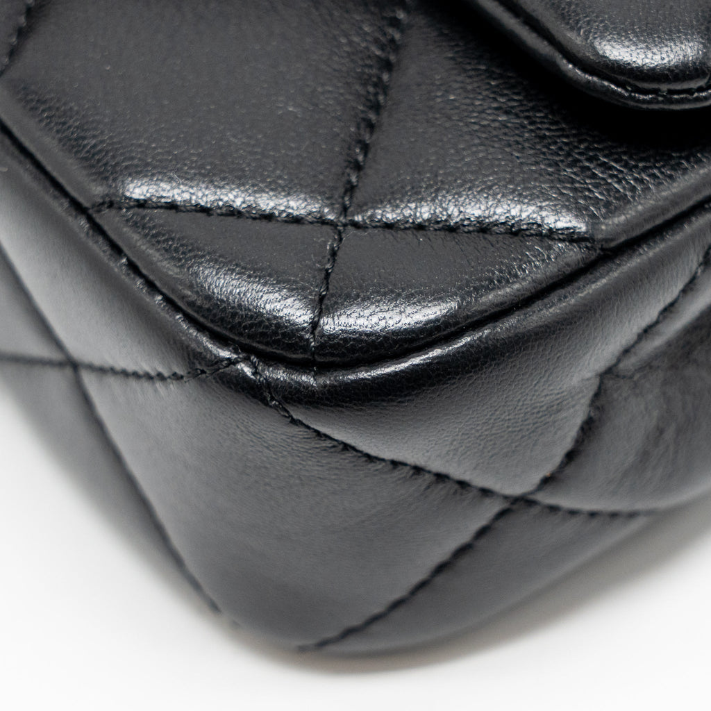 CHANEL 24S PEARL ADJUSTABLE CHAIN MINI FLAP BAG LAMBSKIN BLACK GHW (MICROCHIP)