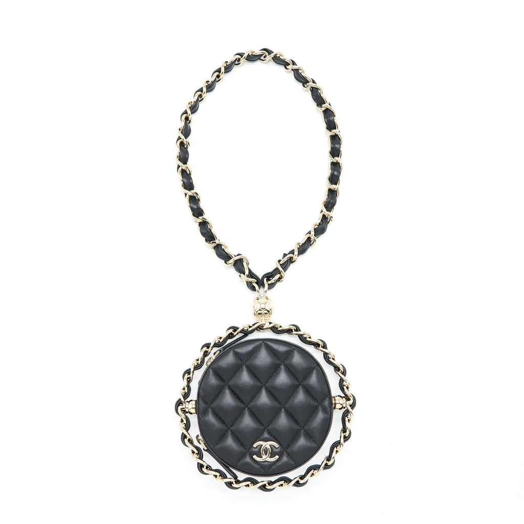 CHANEL ROUND CLUTCH WITH CHAIN LAMBSKIN BLACK LGHW