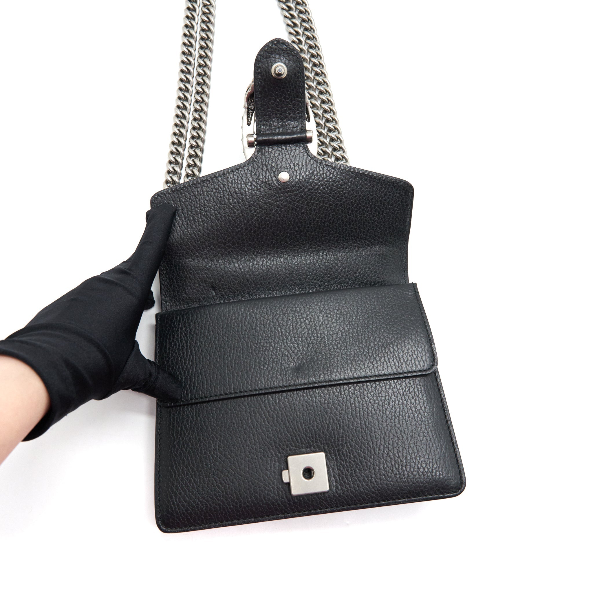 GUCCI BLACK LEATHER DIONYSUS MINI BAG WITH SHW