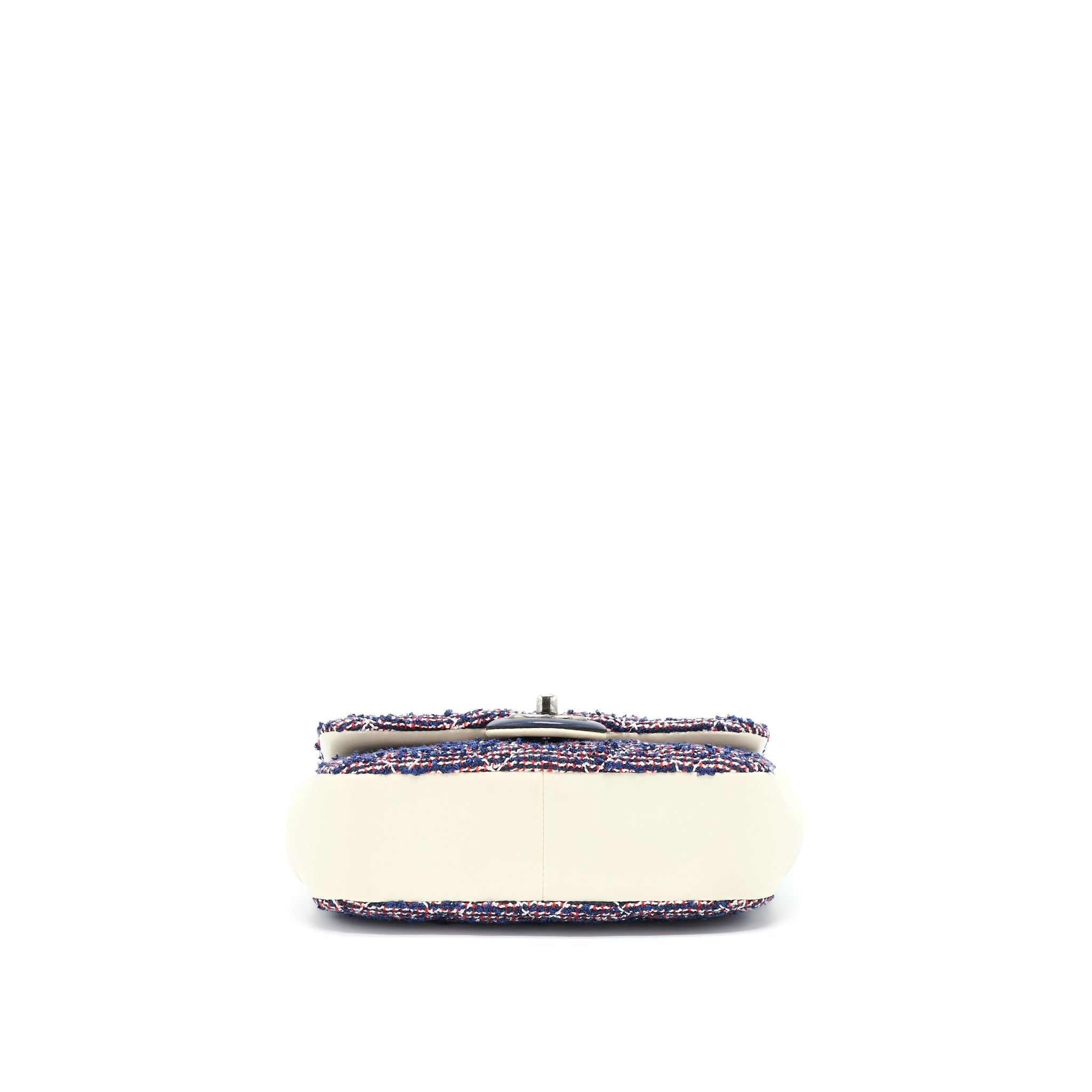 CHANEL SEASONAL MINI RECTANGULAR FLAP BAG TWEED BLUE/ RED/ WHITE RUTHENIUM HARDWARE