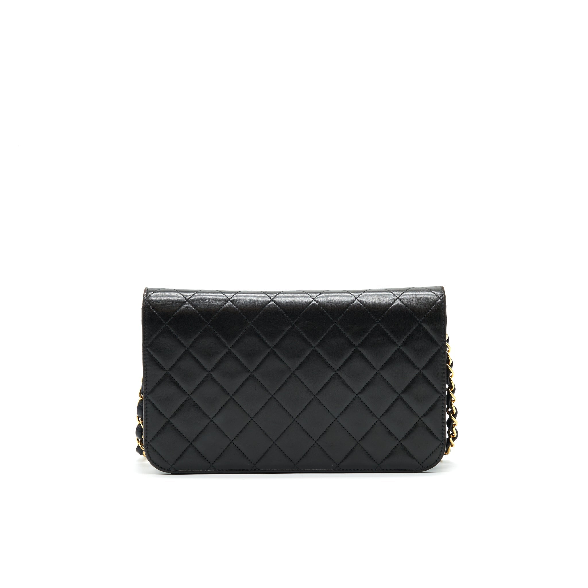 CHANEL VINTAGE LAMBSKIN FLAP BAG WITH CHAIN BLACK 24K GHW