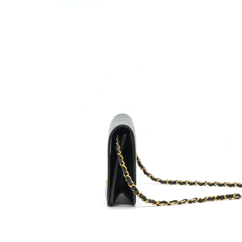 CHANEL VINTAGE LAMBSKIN FLAP BAG WITH CHAIN BLACK 24K GHW