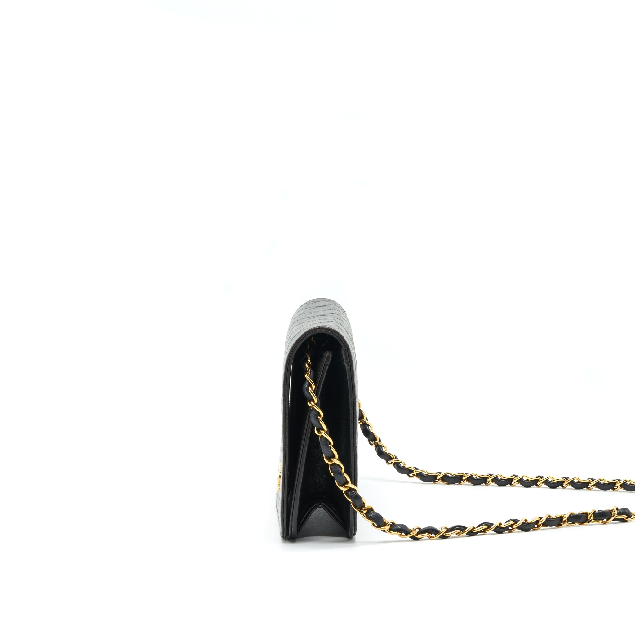 CHANEL VINTAGE LAMBSKIN FLAP BAG WITH CHAIN BLACK 24K GHW