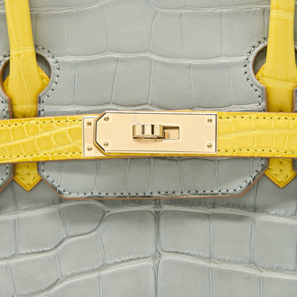 HERMES BIRKIN 30 SPECIAL ORDER ALLIGATOR MISSISSIPPIENSIS MAT GRIS PERLE/MIMOSA LGHW