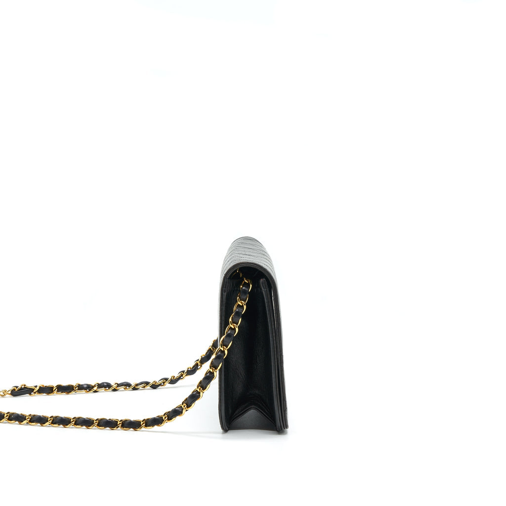 CHANEL VINTAGE LAMBSKIN FLAP BAG WITH CHAIN BLACK 24K GHW