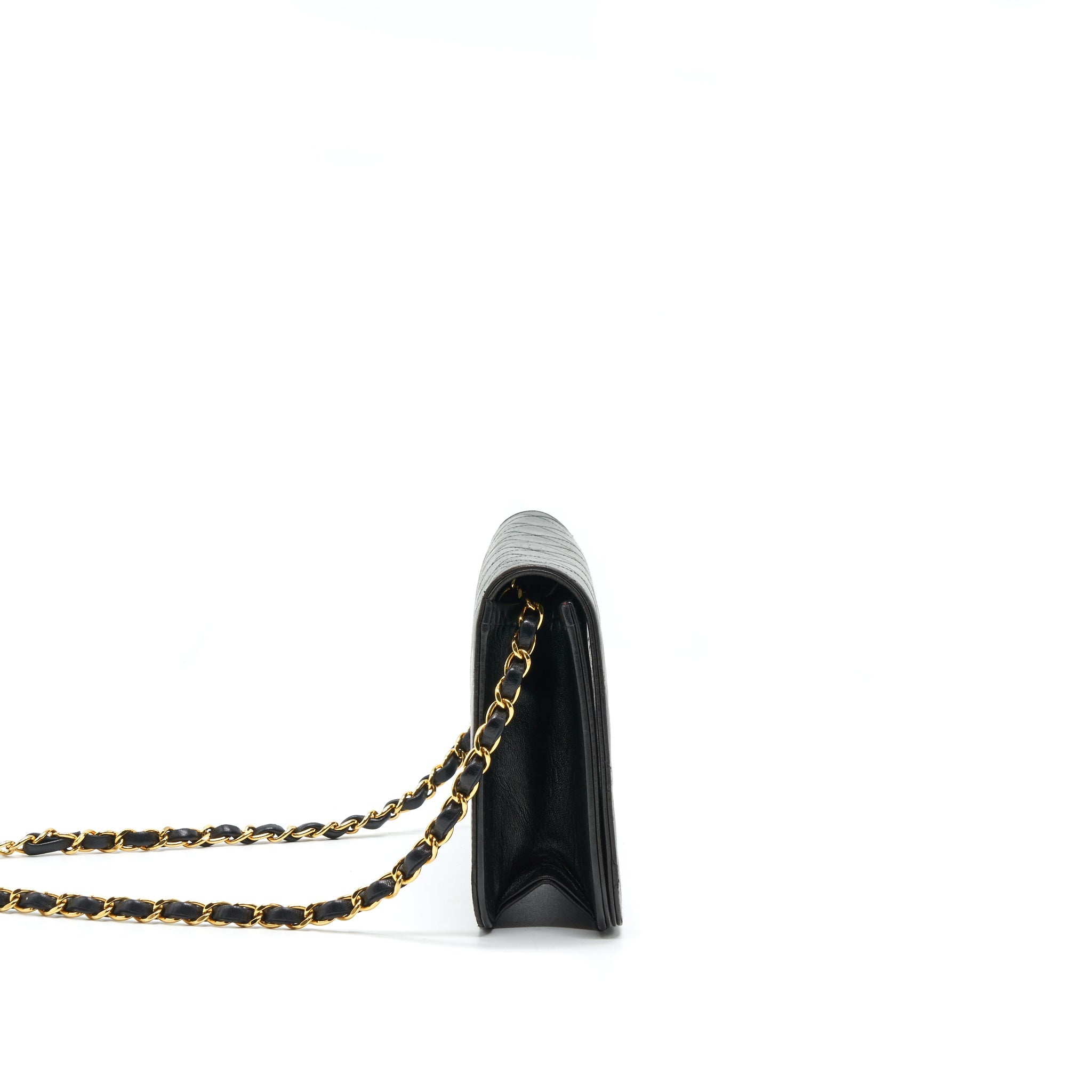 CHANEL VINTAGE LAMBSKIN FLAP BAG WITH CHAIN BLACK 24K GHW